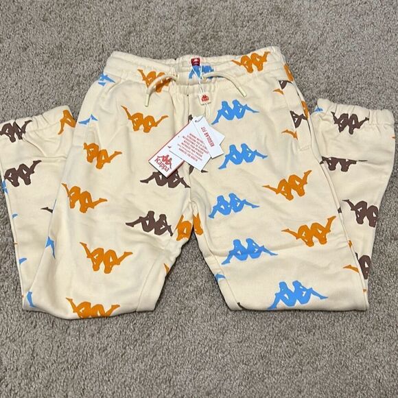 Kappa Size 8 Youth Sneek Man Multicolor Logo Joggers Sweatpants Beige Streetwear - Picture 7 of 13